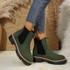 Fashion Scrub Leather Women's Inside Heightening 2025 New Autumn and Winter Platform Chelsea Booties Plus Fleece for Warmth