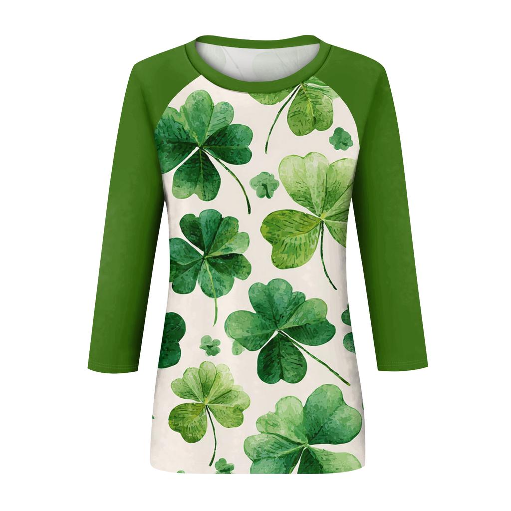 Women's  St. Patrick's Day Print Round Neck Three-Quarter Sleeve Top