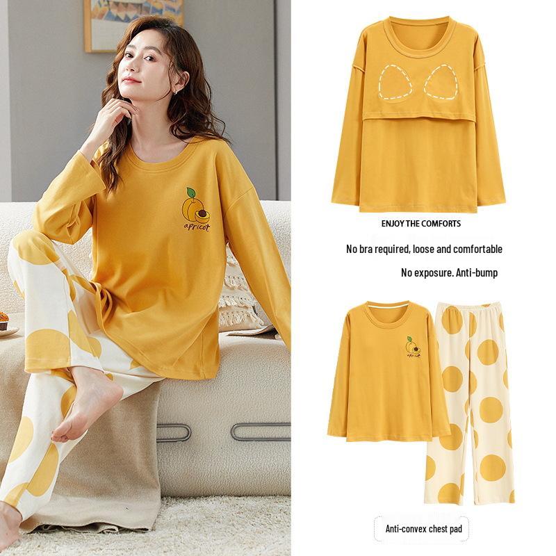 

Женский осенний комплект пижамы с длинным рукавом большого размера, без бюстгальтера Large