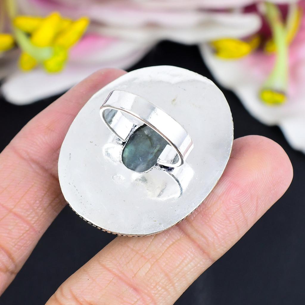 Labradorite Gemstone Handmade 925 Sterling Silver Jewelry Ring Size 8 KG-1706