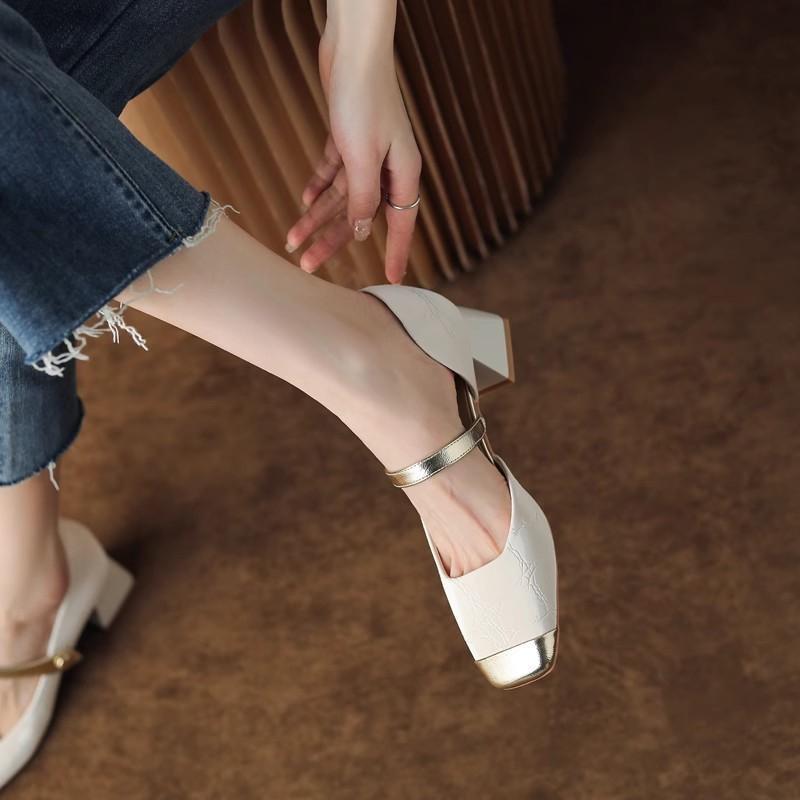 Square Toe French Mary Jane 2025 Spring Summer Block Heel Single Shoes One Strap High Heel Shoes for Women