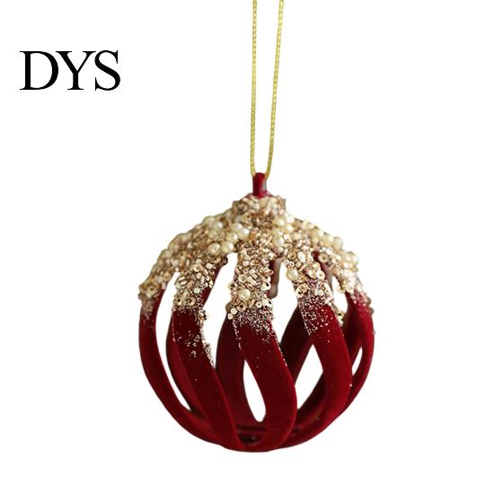 Luxury Holiday Tree Decorations Burgundy Velvet Christmas Ball Ornaments, 3.15 Inch Glitter Flocked Decorative Hanging Balls Decoration, Plastic
