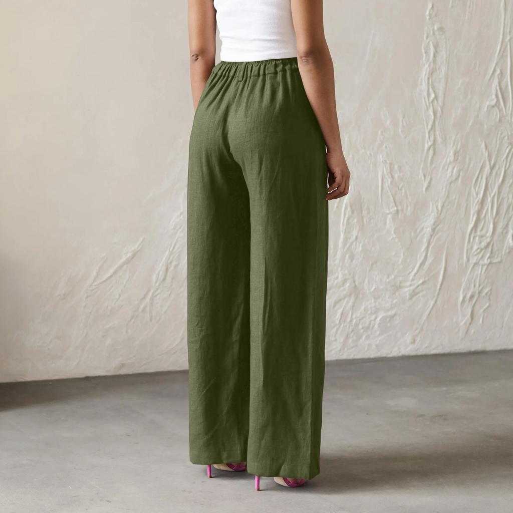 Ladies' Color Casual Fashion Breathable Loose Cotton And Linen Pants