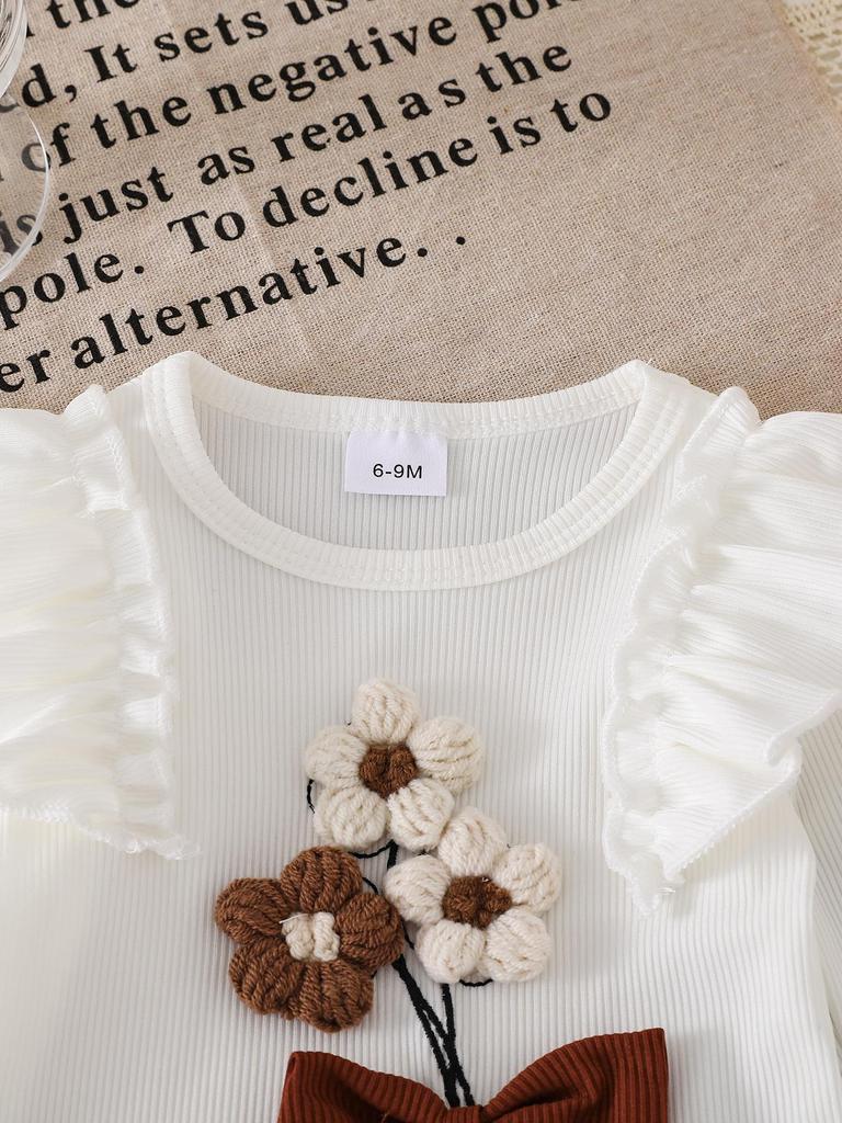 Chic White Ruffled Top & Brown Flared Pants Set for Baby Girls - Adorable Instagram-Worthy Outfit