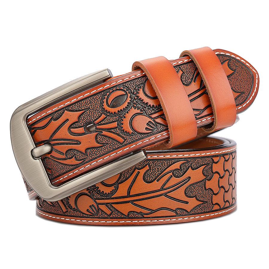 Personalized Men's Leather Belt for Jeans – Customized Carving Cowhide Belt Fashion Accessory