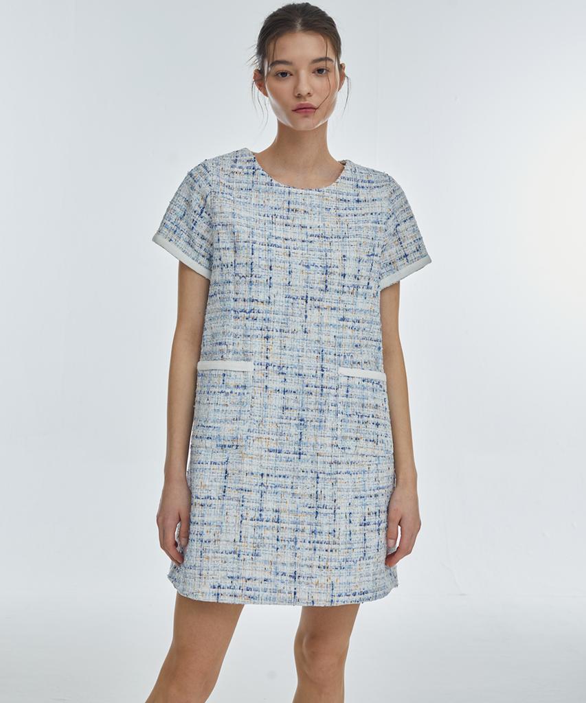 Manavis Seven Lovely Tweed Dress [Blue]