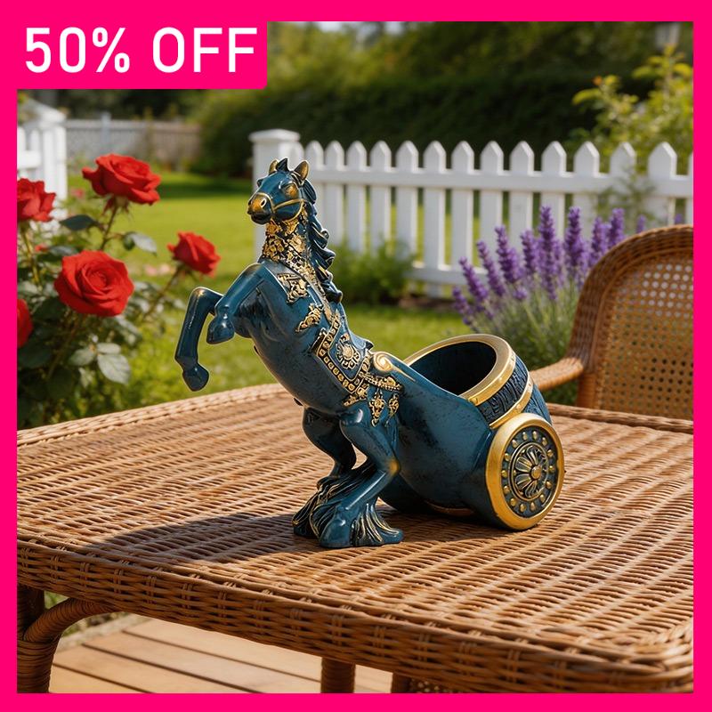 Collectibles Sculptures European Style Horse Drawn Carts Wine Racks Resin Crafts Animal Ornaments High-end Wine Cabinet Ornament
