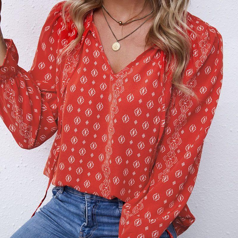 

Fashion Long Sleeves Thin Chiffon Shirt for Women 2024 Summer New Arrival Loose V-neck Pullover T-Shirt Stylish Niche Top Red L large size 1 (62.50 kg-70.00 kg