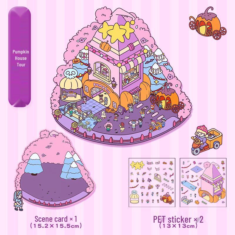 Cute 3D Cartoon Cottage Landscaping Stickers for Collage Journals