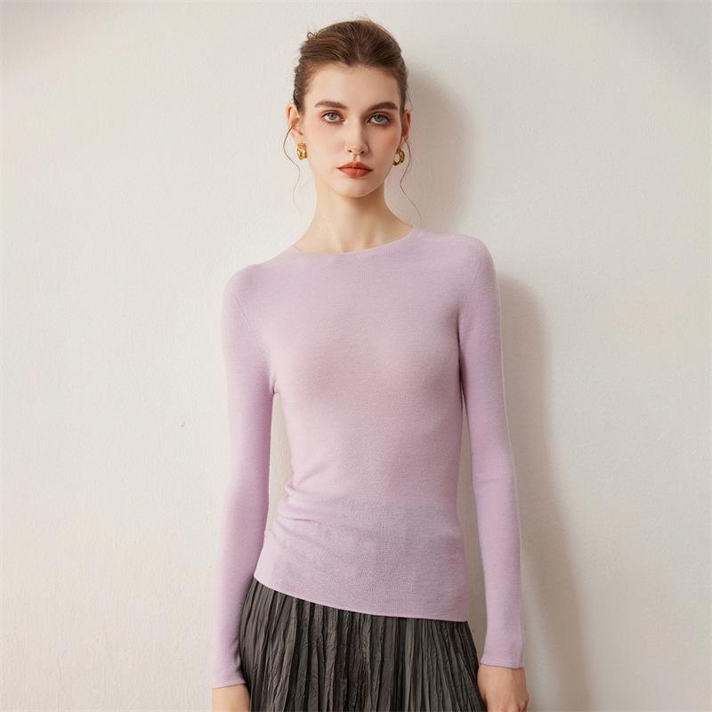 2025 Autumn New Arrival: Korean Style Slim Fit Ladies' Striped Wool Sweater with Round Neck