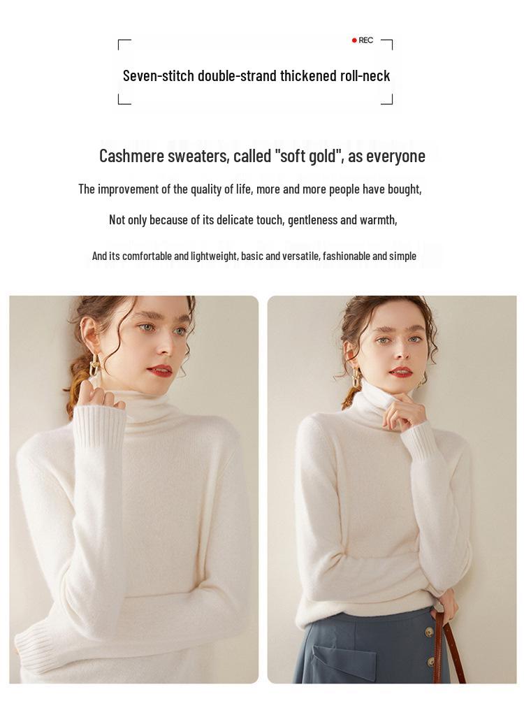 Women's High Neck Cashmere Knit Top - Soft, Fashionable, Skin-Friendly Long Sleeve Sweater