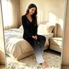 Women's V-Neck Loose Fit Printed Pajama Set with Pants Casual Sleepwear