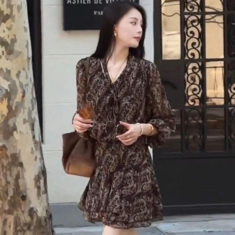 Elegant Autumn 2026 Plus Size French Retro Chiffon Dress 2XL