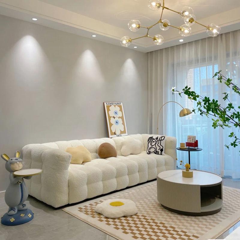 Light French Lambswool Marshmallow Sofa - Small Apartment Three-Seater, Customizable Luxury Living Room Furniture