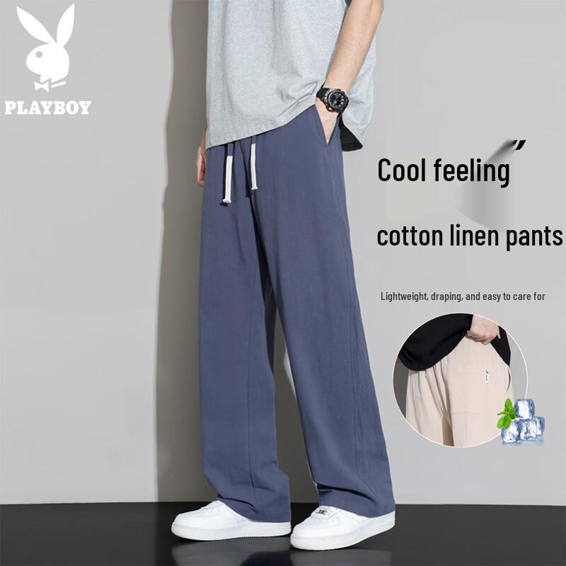 

PLAYBOY Men s Summer Cotton Loose Straight-Leg Casual Pants XL
