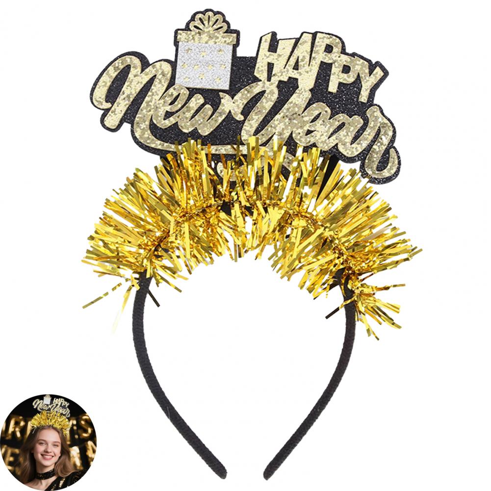 Party Accessory New Year Headband with Number Logo 2026 New Year Headband with Black Golden Sequin Design for Celebrations