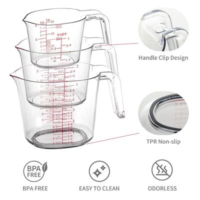 Ensemble de tasses à mesurer transparentes gigognes 1 tasse, 2 tasses, 4 tasses Poignée coudée en plastique Échelles Tasse à mesurer pour liquides Pour la cuisine La cuisson