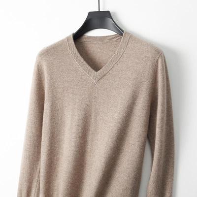 Men's V-Neck Pure Wool Sweater - Casual Loose Knit Pullover