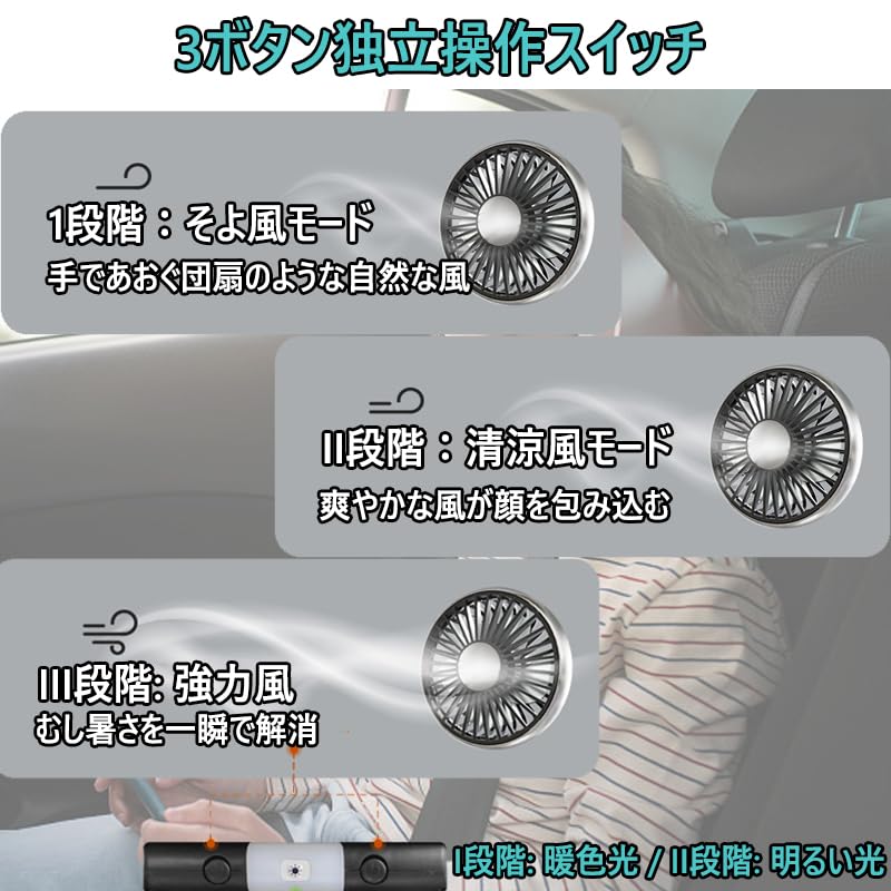 (New in Summer) Car Fan, Car Fan, USB Power Supply, Light Included, Double-Headed Headrest