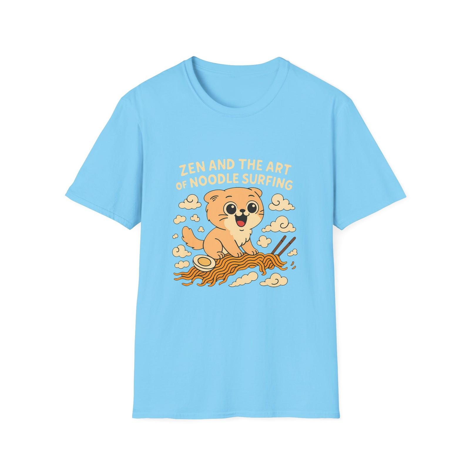 Unisex Softstyle T-Shirt Mens Womens Tees Top Zen Noodle Surfing Funny Kitten Ramen Wave Chopstick L