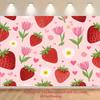 2D Sweet Strawberry Birthday Banner Pink Floral Heart Party Background Cloth