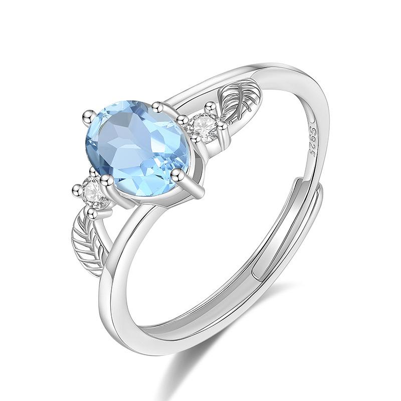 S925 Sterling Silver Natural Stone Ring for Women, Japanese Style Elegant Crystal Band, Adjustable Dainty Jewelry, Daily Wear & Gift for Girlfriend
