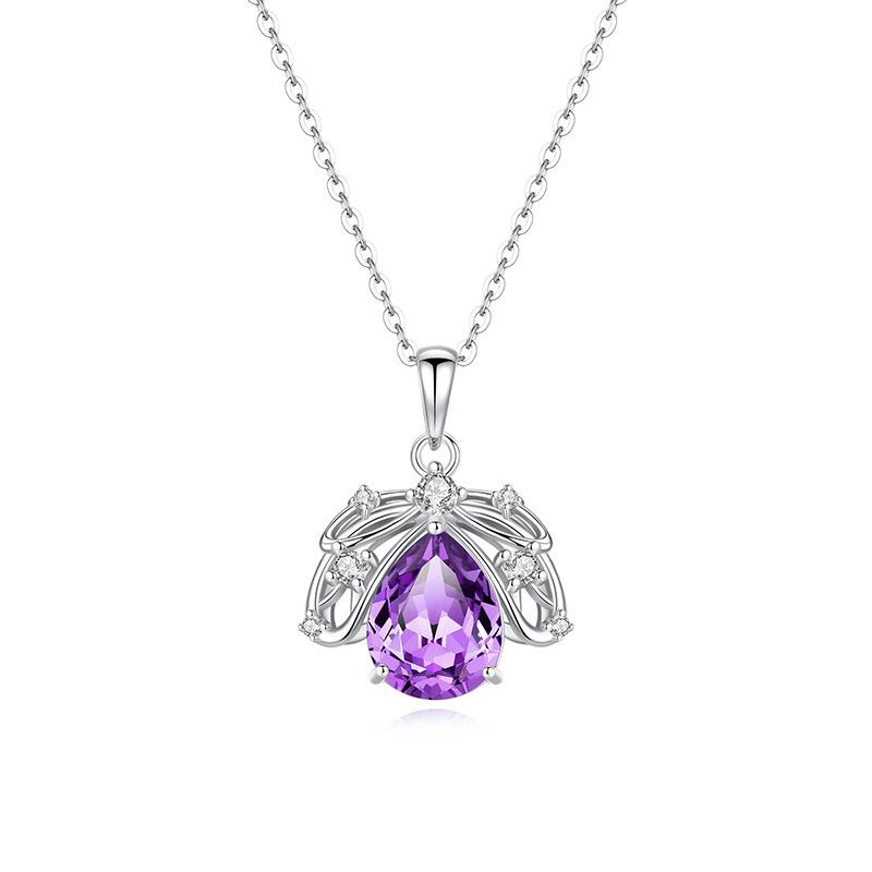Natural crystal stone firefly pendant whole body s925 sterling silver necklace women's high-end ice flower cut colorful treasure pendant daily gift
