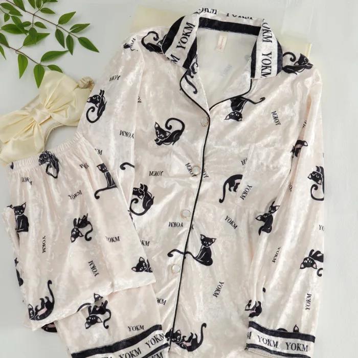 

Пижамный комплект с цветочным принтом, осенне-зимняя бархатная женская пижама с бабочками, домашняя одежда, комплект брюк, повседневная домашняя одежда из бархата 2XL