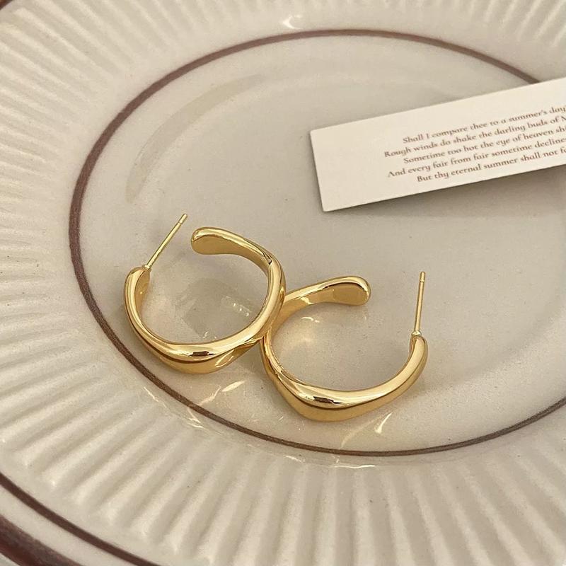 Minimalist Geometric Drop Earrings for Women Vintage Wave C-Shaped Stud Earrings Trendy Casual Versatile Jewelry Gift Wholesale