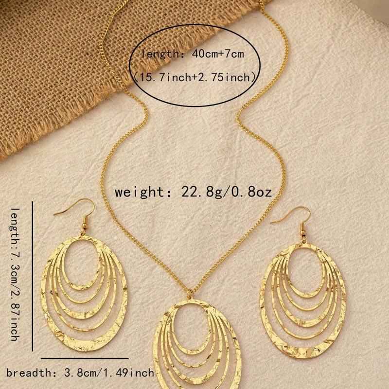 Necklace And Earring Sets For Women, Gold Chunky Charm Necklaces Three Layer Circle Pendant Bohemian Jewelry Metallic Style Gift
