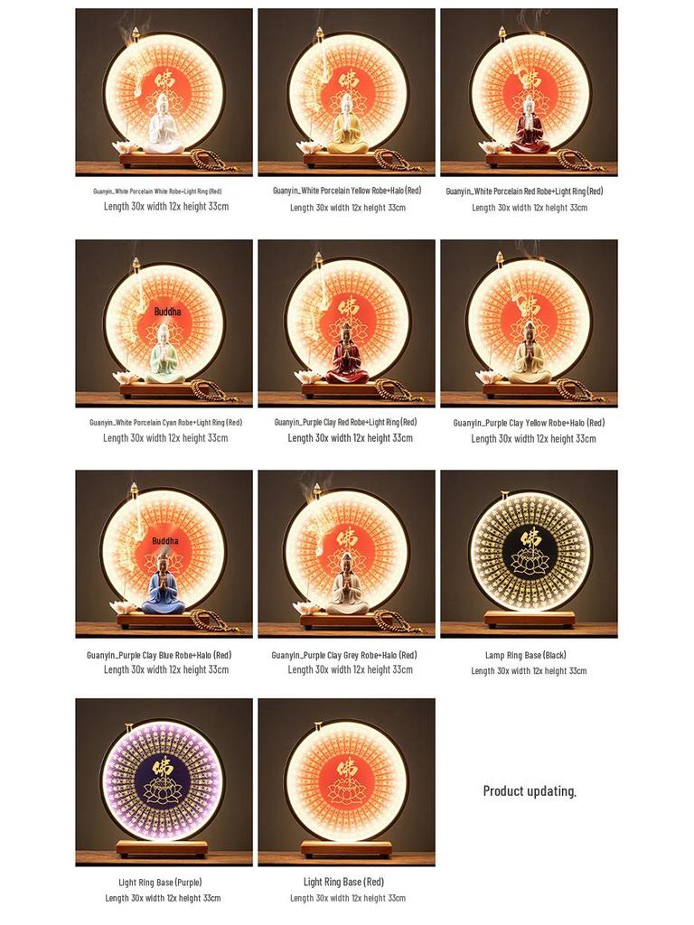 Ceramic Seated Guanyin On Lotus with Light Ring and Anjali Mudra for Home Decor