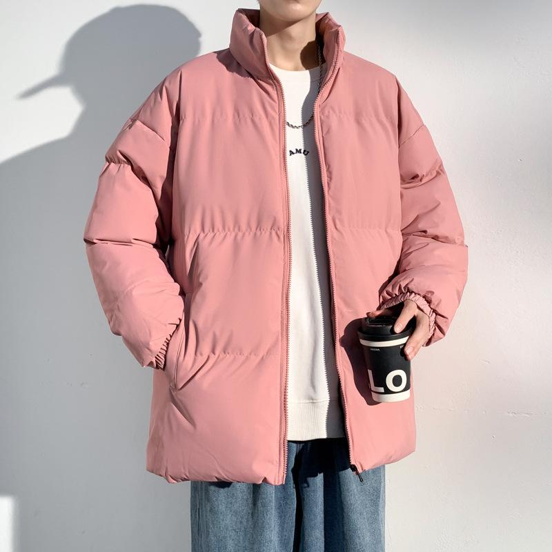 Winter thickened cotton clothes men's stand-up collar bread clothes solid color loose large size cotton coat