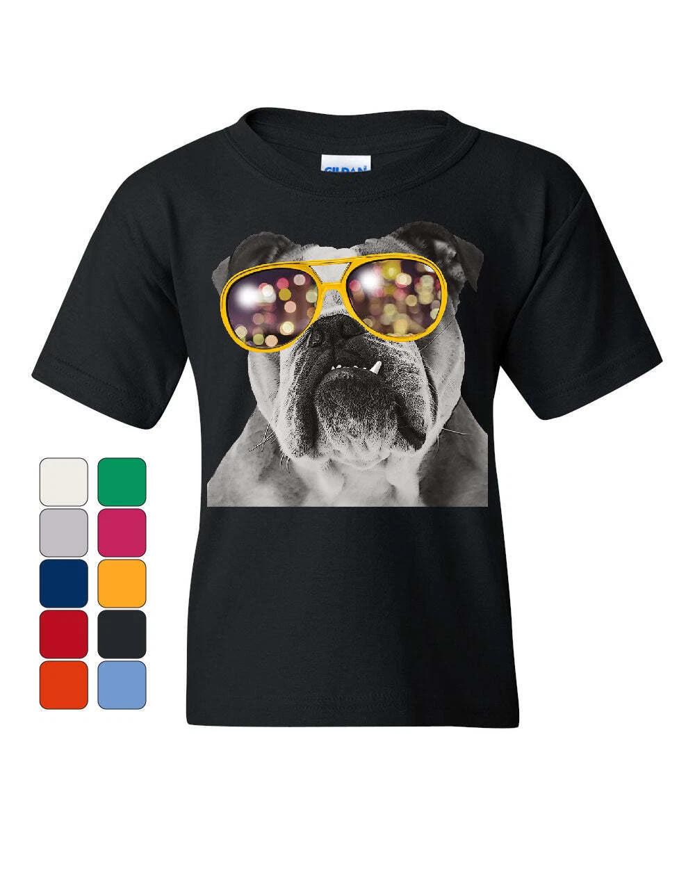 

Bulldog Wearing Glasses Youth kids boys T-Shirt Cute Dog Swag Pet Lovers Urban Kids Tee 100
