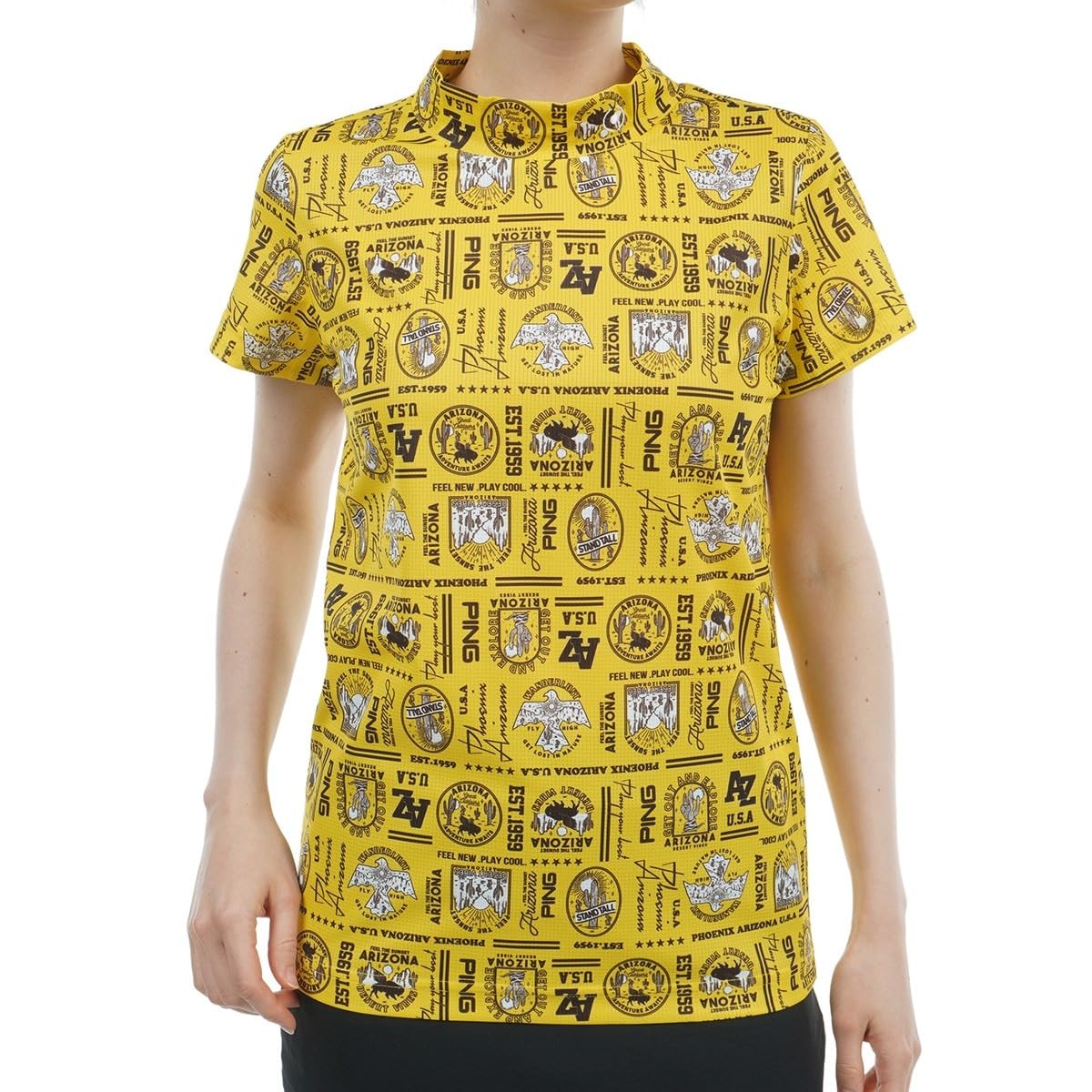 

Ping Apparel Футболка с коротким рукавом и высоким воротом Быстросохнущая защита от УФ-лучей Гольф Женская (Влагоотводящий, Сохнущий, Защитный) / / 622-4167300 060_Желтый