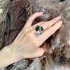 Romantic  Stamp Sterling Silver Wedding Rings Luxury Vintage Euro Style Engagement Open Ring with Bright Green Stone