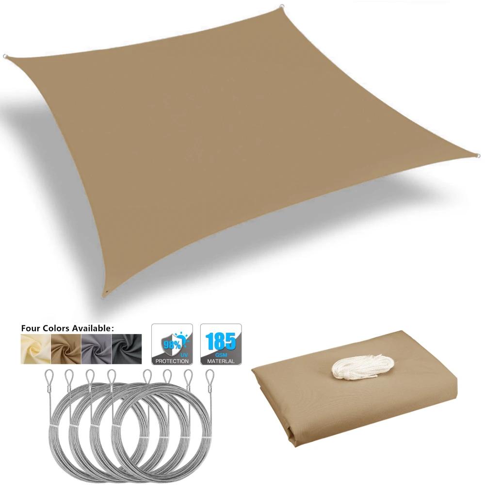 Waterproof Sun Shelter Garden Sun Shade Sail Patio Sunscreen Canopy Anti-UV Square Awning Camping Hiking Tarp with Hardware Kit