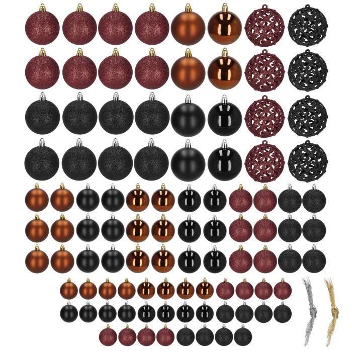 Christmas Ornaments - SPRINGOS - 100 Pieces - Black, Brown, Burgundy - Plastic - Elegant Decoration