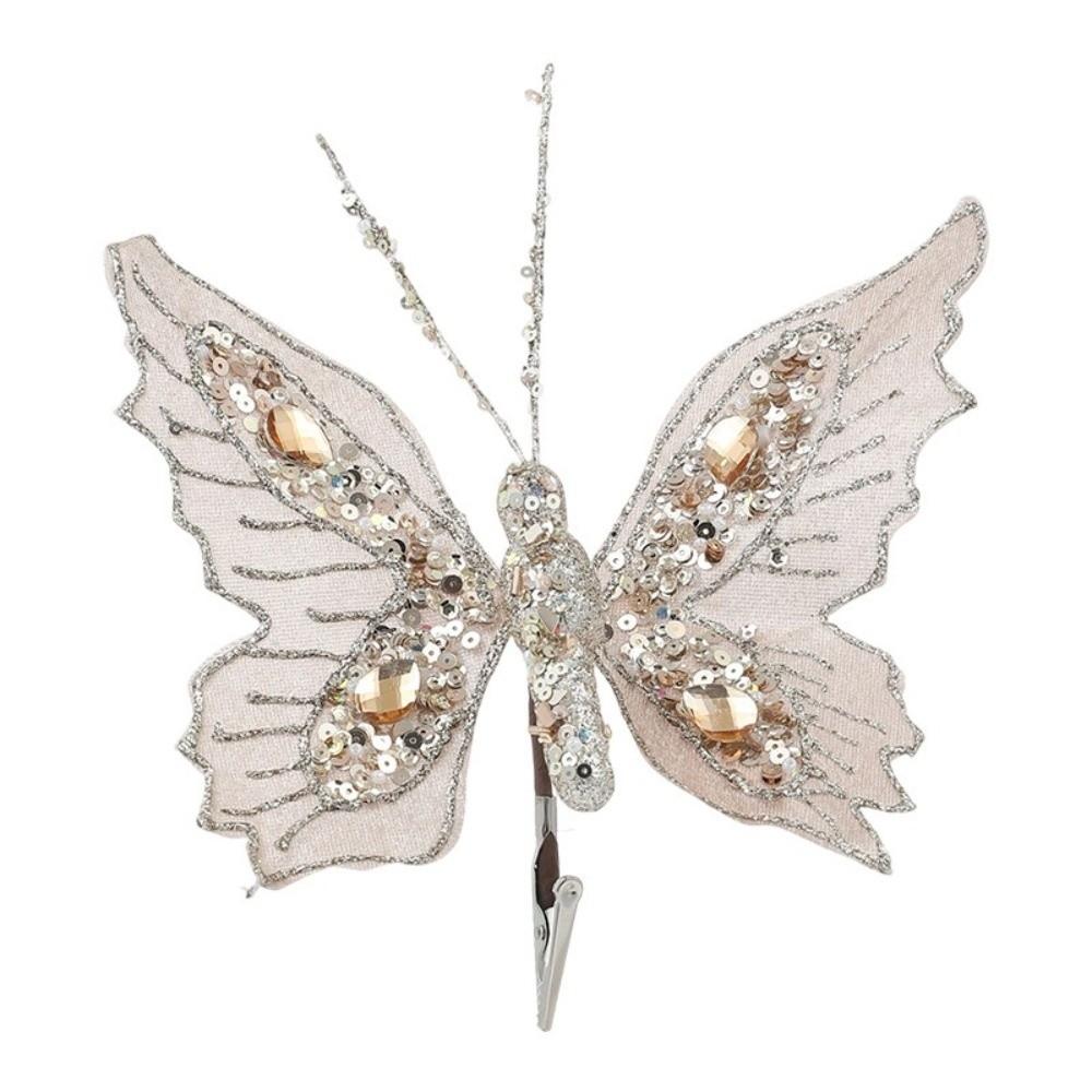 Glitter Butterfly Christmas Flower Simulated Sequins Christmas Tree Decoration Exquisite Artificial Butterfly Clip Home Party