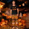 Family Matching Halloween Print Pajama Set Short Sleeve Top and Pants for Parents and Kids