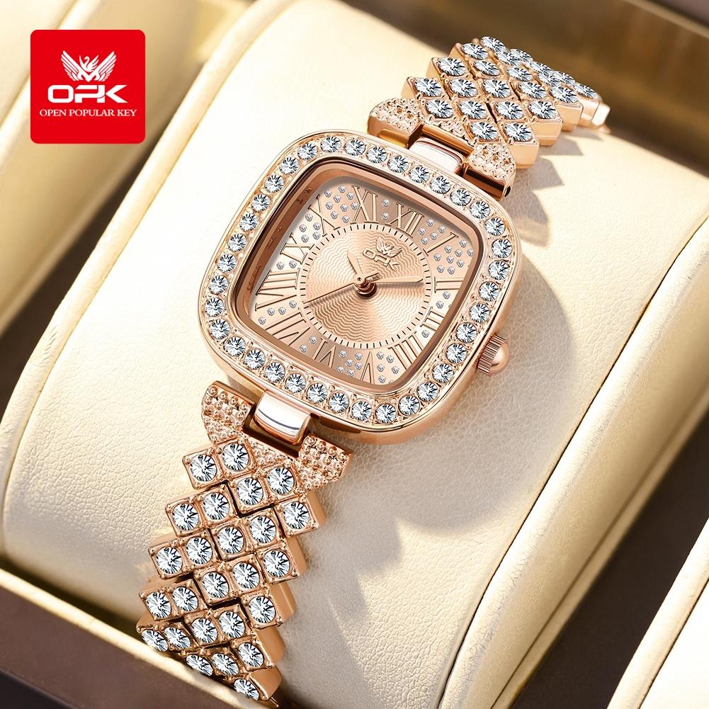 Voll Diamant Quarz Uhr für Damen Mode Quadratisches Zifferblatt mit römischen Ziffern Luxuriös Elegante Damen Kleider Armbanduhr