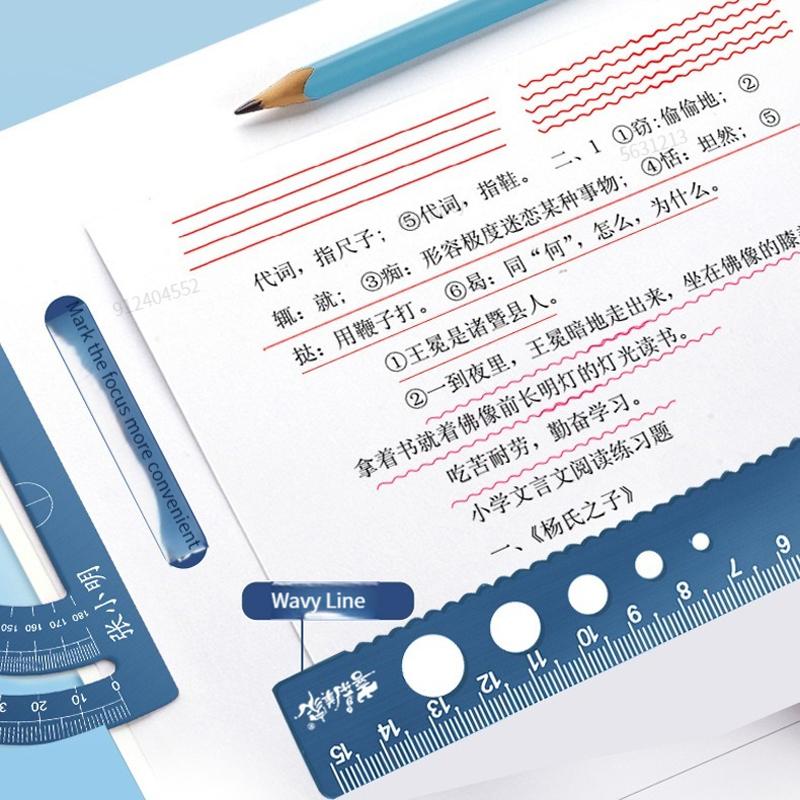 4 In 1 Aluminum Alloy Ruler Stationery Set Aluminum Alloy Multifunctional Combination Ruler Triangle Protractor for Drawing