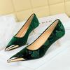 Fashion Autumn Luxury Metal Pointed Toe High Heels for Women Sexy Thin Low Heels Women Pumps Elegant Flower Suede Banquet Ladies Shoes
