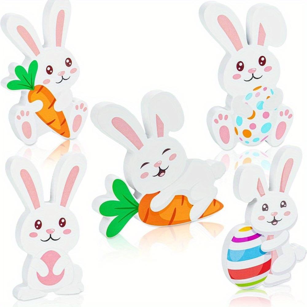 5pcs,Wooden Easter Bunny Decoration Bunny Shape Wooden Sign Freestanding Bunny Tabletop Decor,Easter Decorations and Ornaments