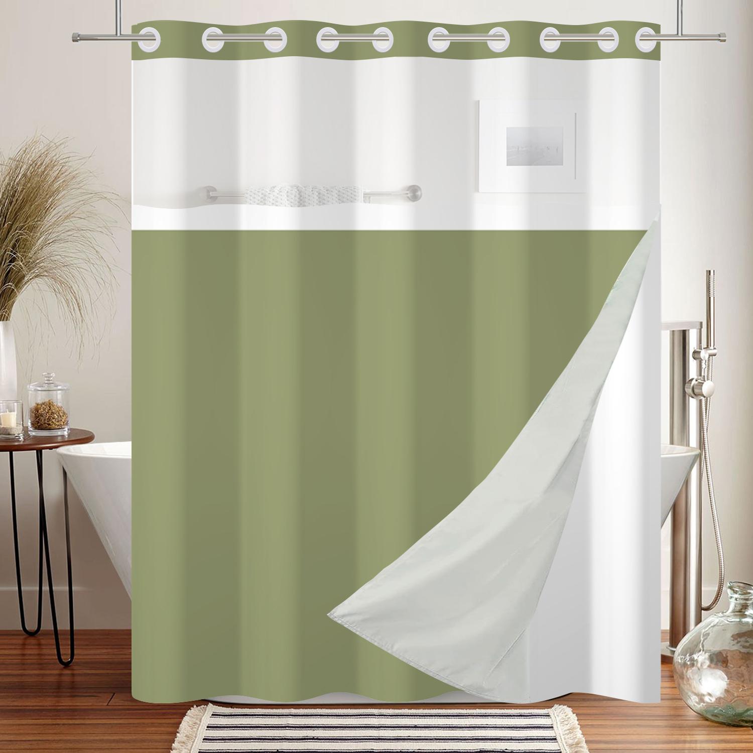 

Double Layer Waterproof Shower Curtain With Liner Easy Install Modern Simple Design Bathroom Privacy Curtains Bathtub Shower W60H190(CM)-1 Pcs