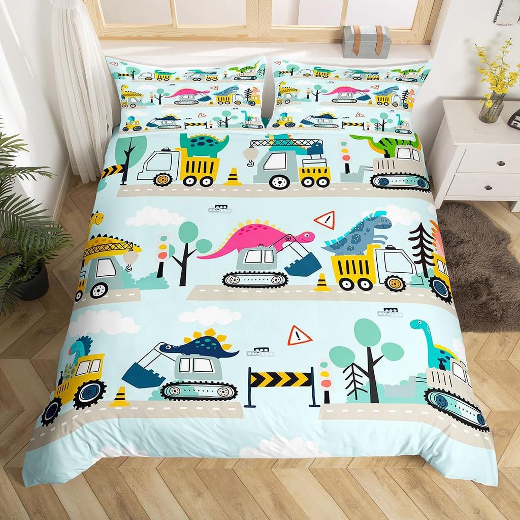 Construction Vehicle Duvet Cover Tractor Excavator Bedding Set Children Boy Bedroom Three-Piece Set