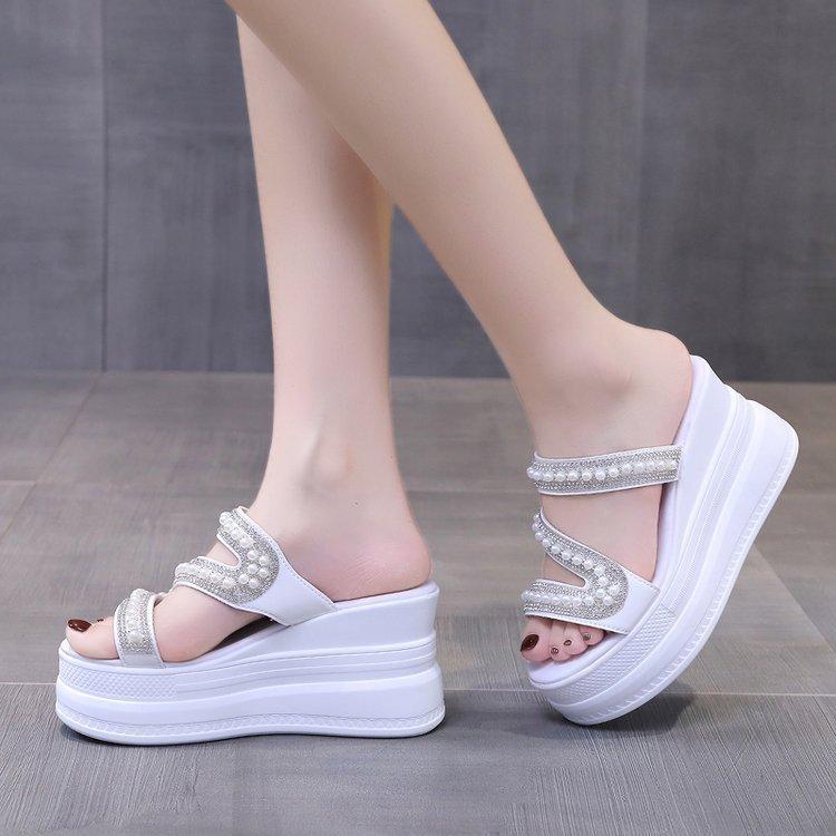 Summer new outer wear platform sandals wedge heel high heel one-word cool slippers