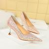 Women's Fashion Banquet High Heels Metal Heels, High Heels Shallow Mouth, Pointed Toe, Shining Shining Sheep Cloth Single Shoes