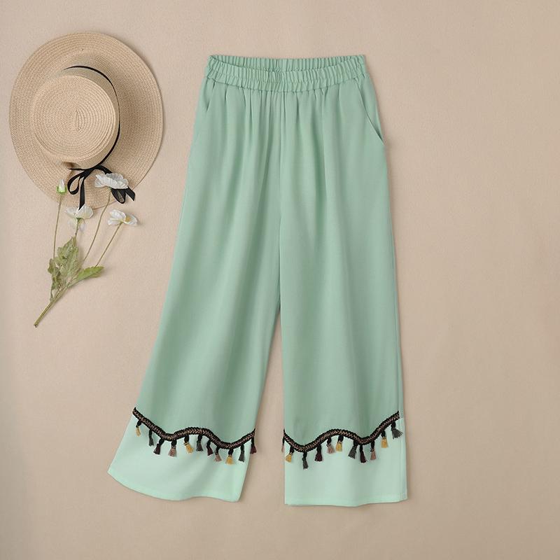 

ZANZEA Женские повседневные укороченные брюки свободного кроя с эластичной талией 5XL зелёный