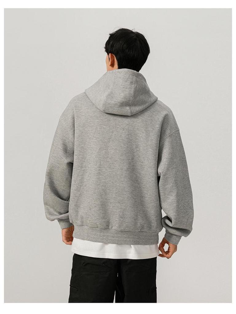 Men's 450g Heavyweight Boxy Cropped Hoodie, Button-Up, American Style for Spring/Autumn