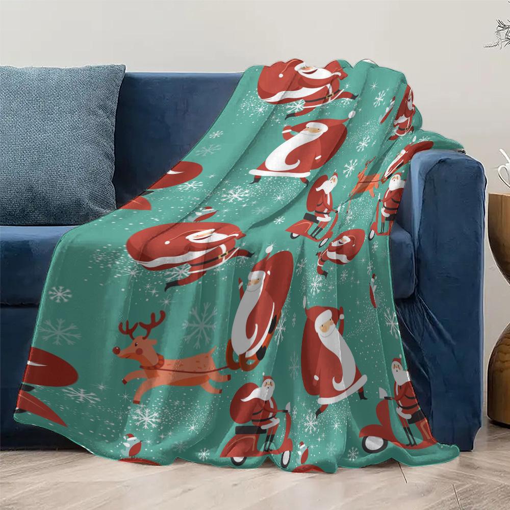 Santa Claus Throw Blanket Christmas Reindeer Cozy Fleece Blanket Holiday Home Decor Festive Gift Couch Cover Bedspread Room Deco